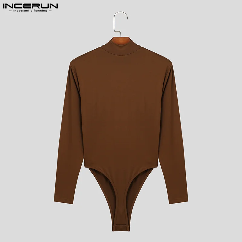 INCERUN-Bodysuits masculinos de manga comprida, macacão monocromático, Homewear sexy, design elegante de cruz oca, casual e confortável, S-3XL, 2022