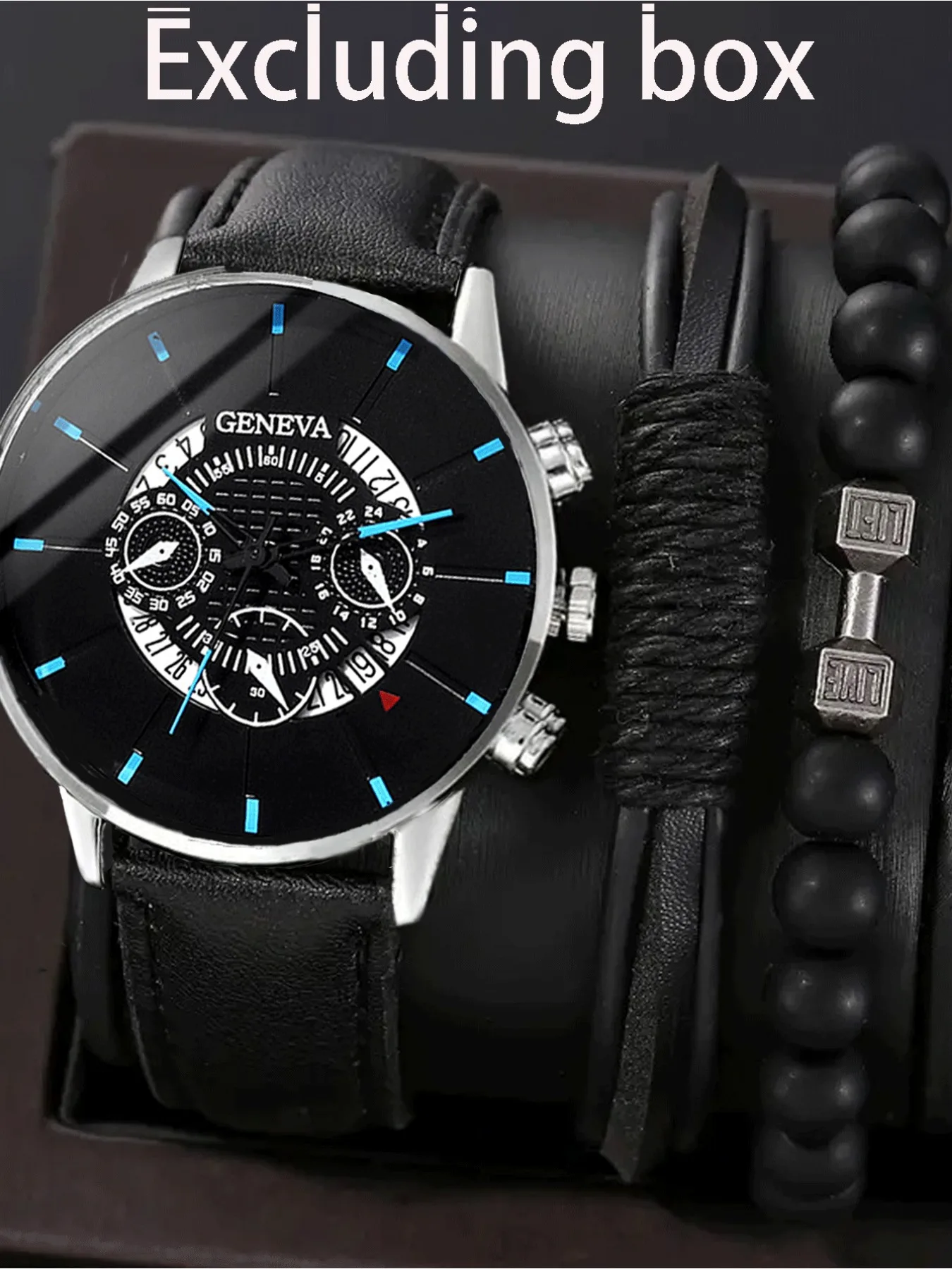 

3-piece personalized dial quartz fashionable casual temperament business steel strip men's watch versatile watch