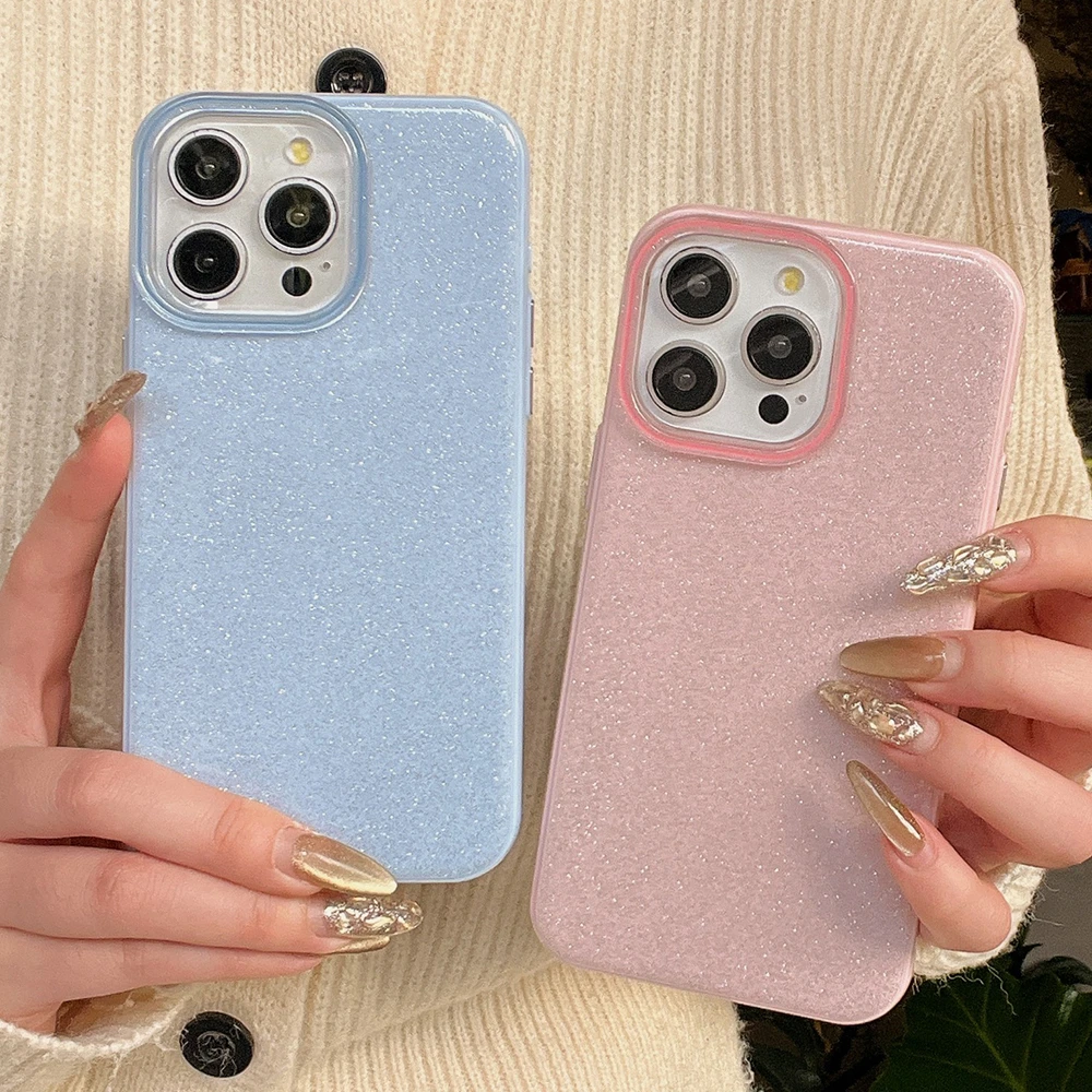 Casing silikon lembut berkilau, penutup pelindung Bumper tahan guncangan jeli permen berkilau untuk iPhone 14 15 16 Pro Max