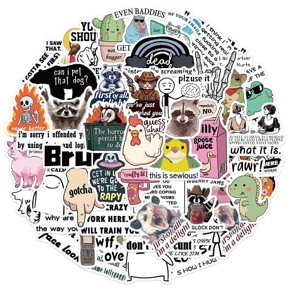 

50PCS Humorous Popular Cartoon Stickers Set DIY Phone Case Laptop Guitar Computer Decoration Waterproof Stickers