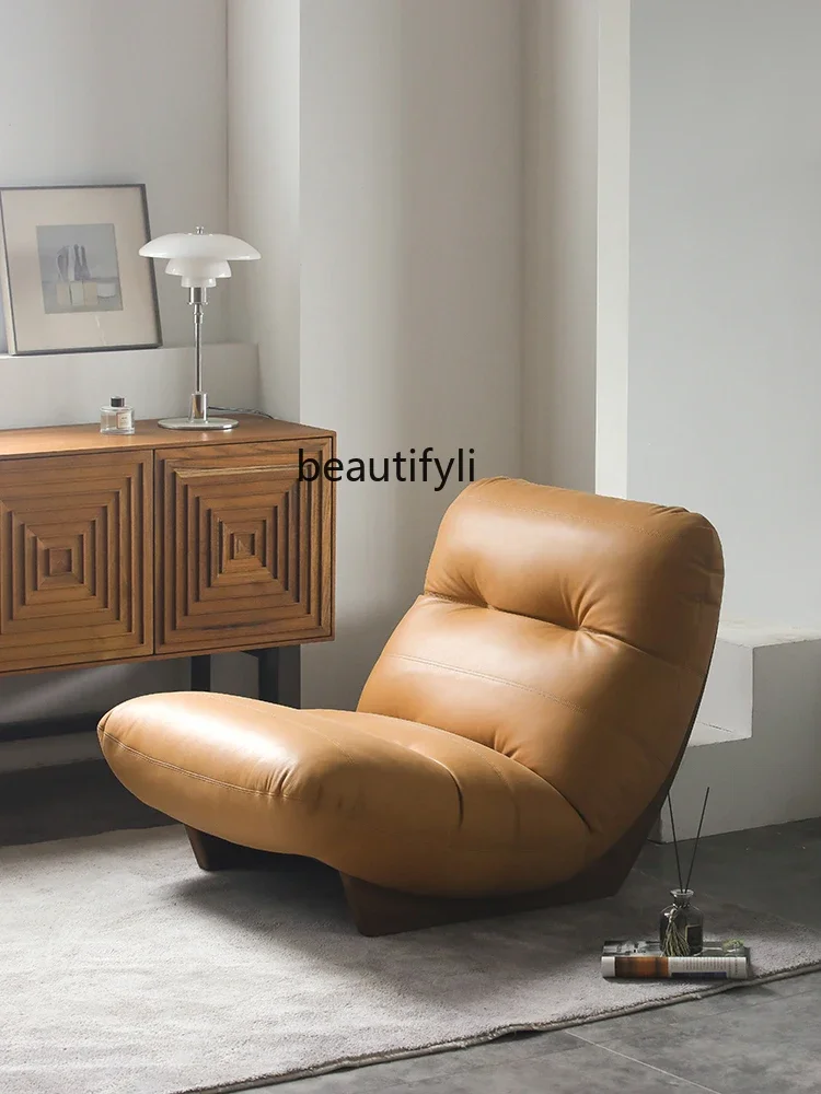 

xzModern Nordic Italian Mid-Ancient Single Sofa Living Room Minimalist Leather Couch Recliner Leisure Chair