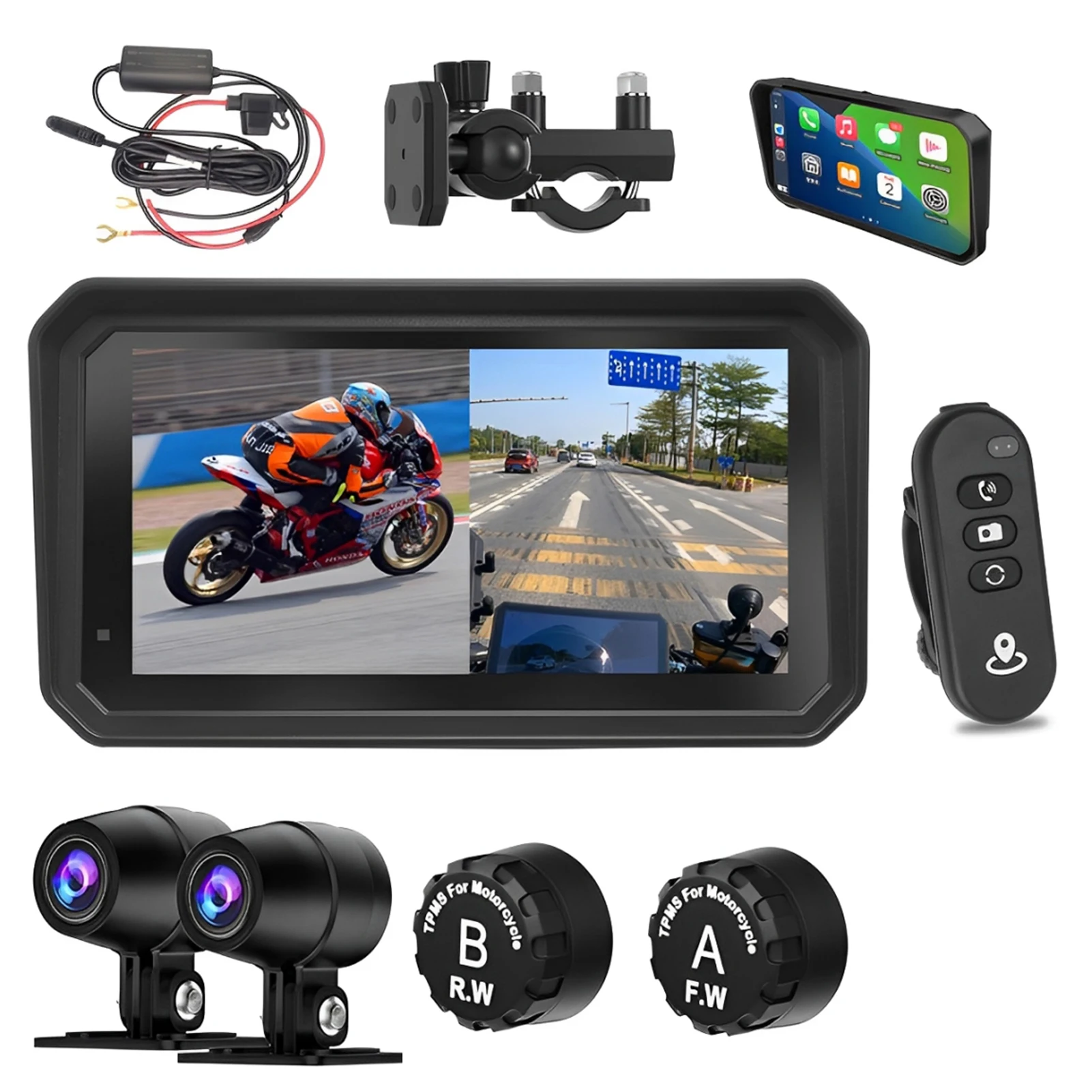 

Motorcycle DVR 1080P Dual Recording Split Screen Display Tire Pressure Monitor Motorcycle DVR WithQuick Release Magnetic Bracket