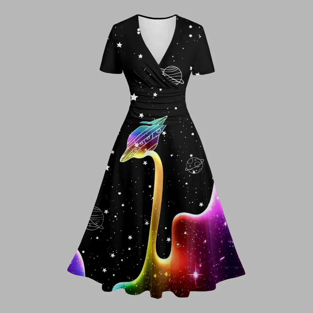 

Summer Dress Galaxy Print Dress Stylish Party Dresses Fashion V Neck A-Line Resort Dresses Girl Vestido Women Creative Robe