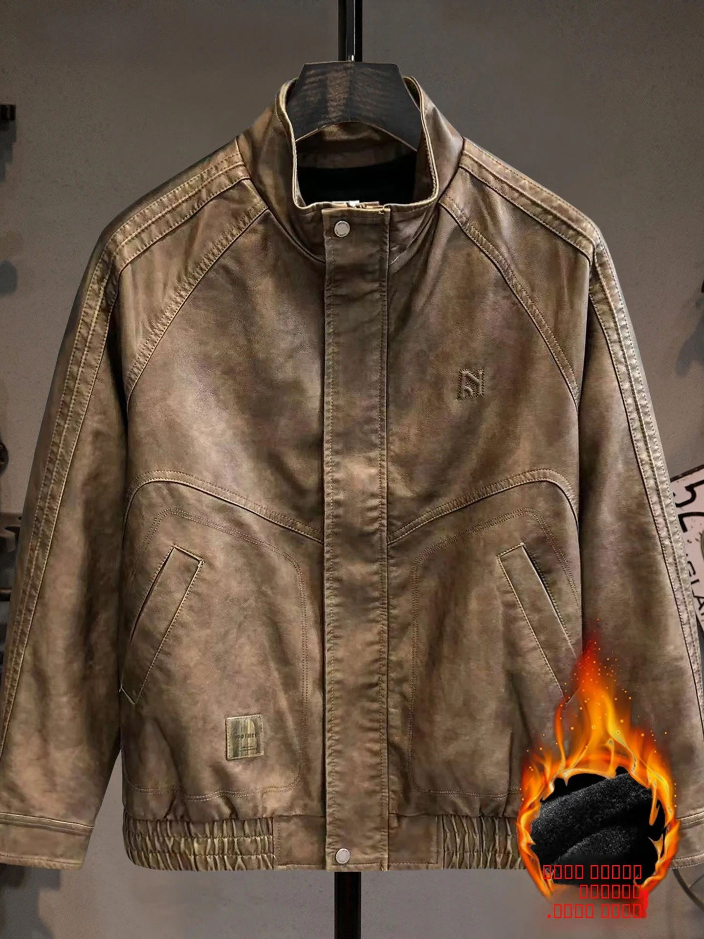 

Мужская кожаная куртка с воротником-стойкой, утепленная, в стиле ретро, теплая, ветрозащитная, высококачественная, для мотоциклистов, на осень...