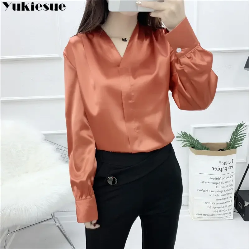 

Spring Autumn New Long sleeved Imitation Silk Fashion Temperament Simple Elegant Commuting Style Versatile Daily Chiffon Shirt