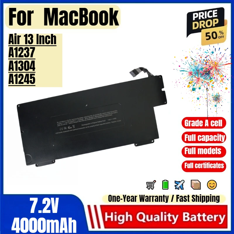 

For MacBook Air 13 Inch A1237 A1304 A1245 Laptop Battery 0 Cycle High Quality Capacity Battery Replacement Bateria Grade A Cell