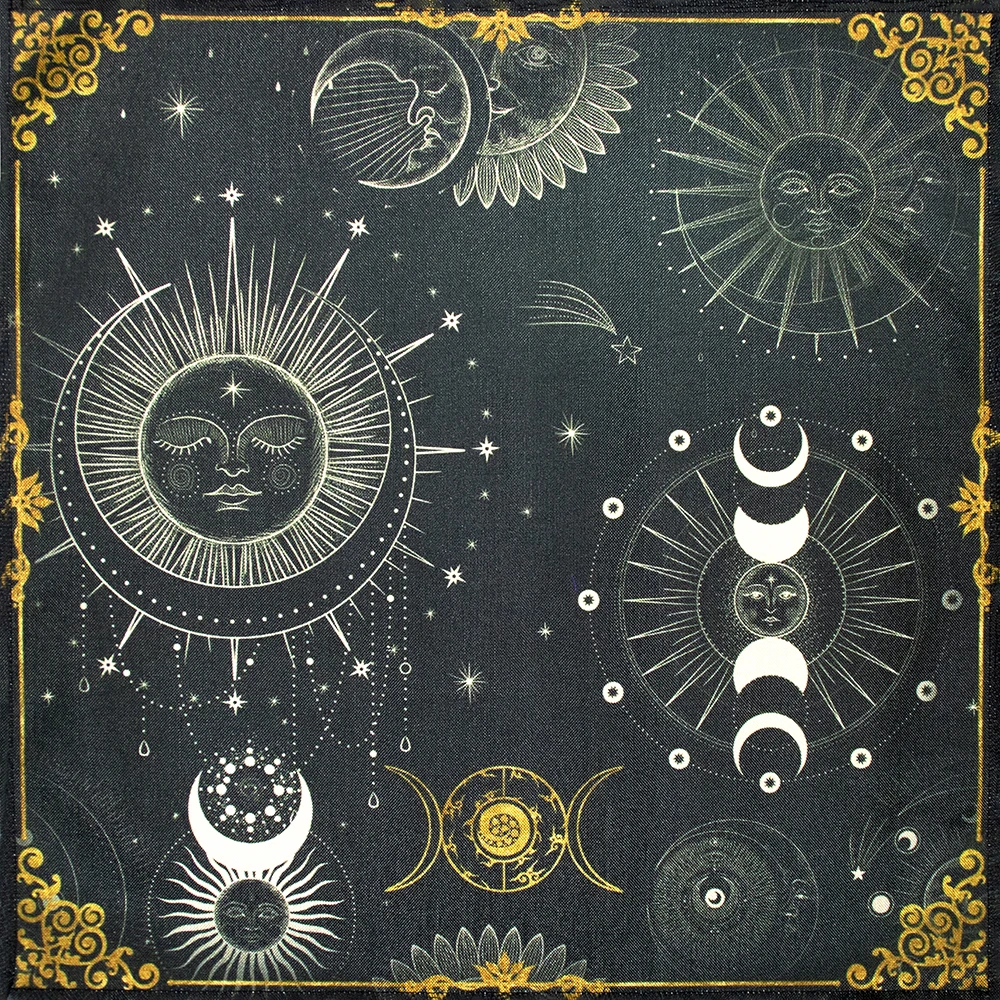 Designed by Spirit of Elements Tarot Cloth Sun-Moon Lenormand - Magical Symbols In Different Colors Witchcraft Altar Cloth.