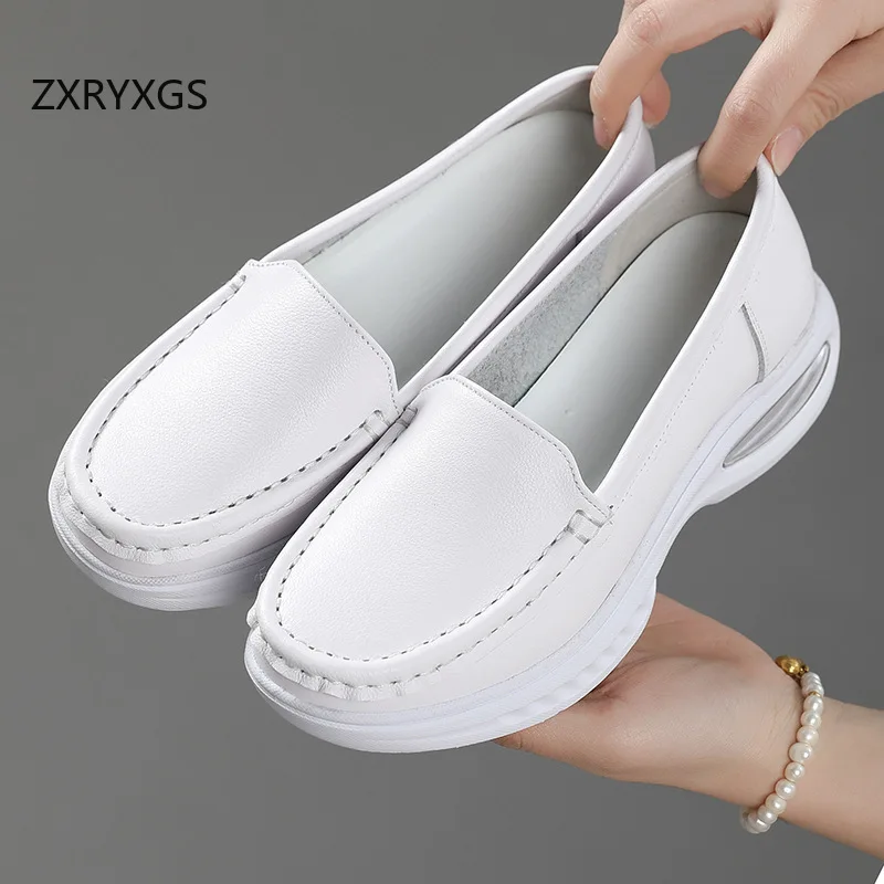 ZXRYXGS Top Cowhide White Sneakers Nurse  Air Cushion Shoes New 2026 Large Size Comfortable Breathable Shoes Women's Trend Shoes view 3