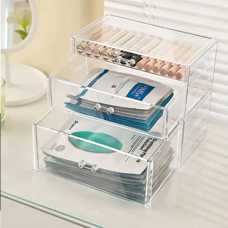 Clear Acrylic Multi-layer Drawer Storage Box Cosmetics Makeup Organizer Beauty Tools Jewelry Mask Box Desktop Decoration