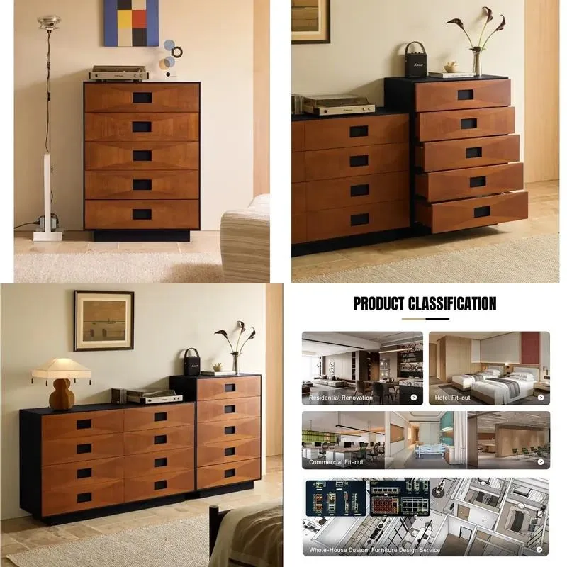 Modern style five-drawer chest of drawers, solid wood durable locker, suitable for bedrooms and living rooms