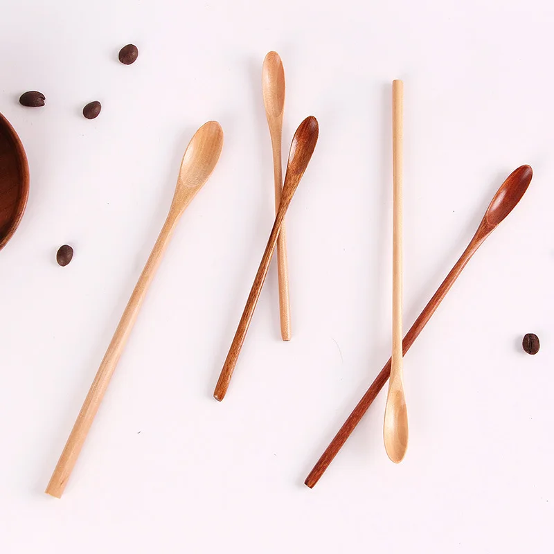 Japanese Style Wooden Spoon Mixing Rice Salad  Long Handle Dessert Condiment Sugar Salt Spice  Tableware Kitchen Tools