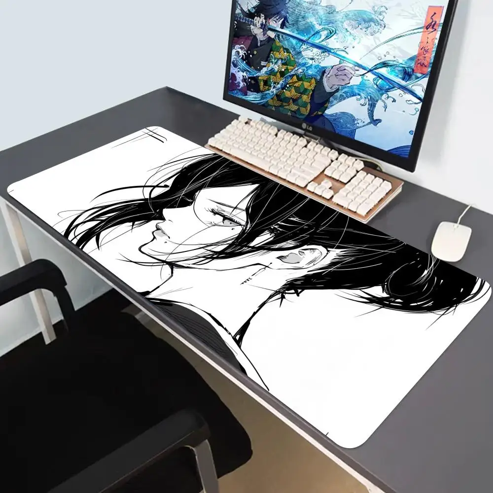 أبيض وأسود أنيمي فتاة الجدول حصيرة كبيرة ماوس الوسادة مكتب لوحة المفاتيح حافة قفل حصيرة مكتبية الألعاب الملحقات عدم الانزلاق ماوس