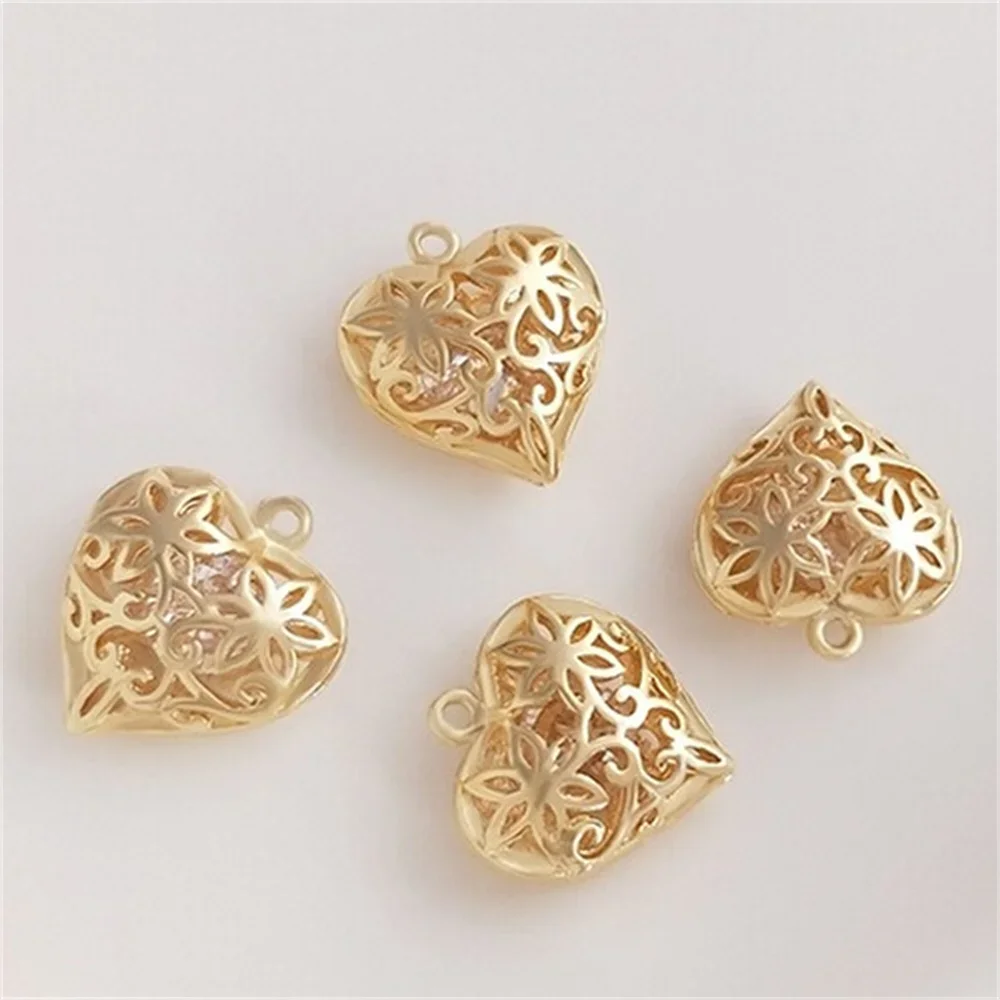 

Hollow Inner Zirconia Flower Vine Peach Heart Shaped Pendant 14K Gold Wrapped Pendant DIY Bracelet Necklace Jewelry Pendant K245