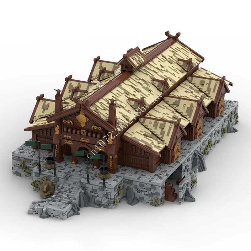 15804 PCS Medieval Nordic Great Hall Building Blocks Modular Architecture Model Assembly Toy for Collection Home Decoration Gift