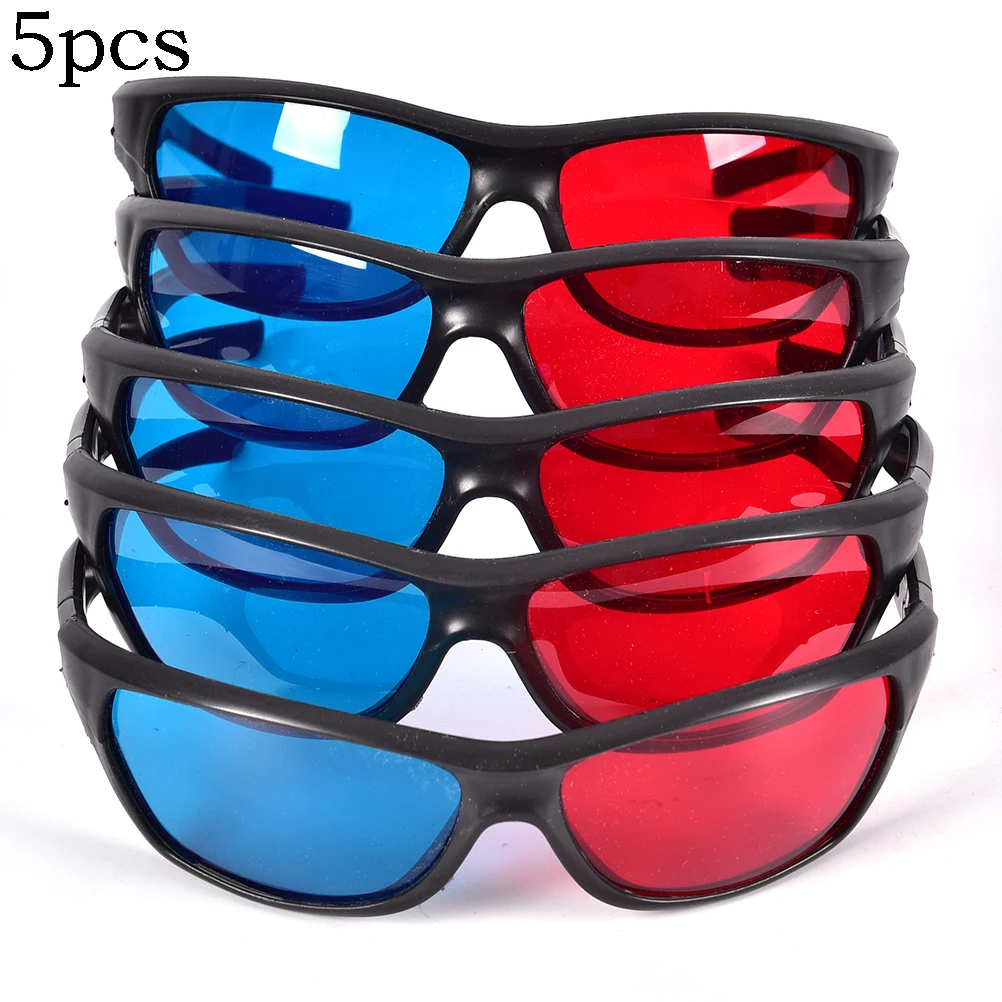 5pcs Black Frame Universal 3D Plastic Glasses/Oculos/Red Blue Cyan 3D Glass Anaglyph 3D Movie Game DVD Vision/cinema