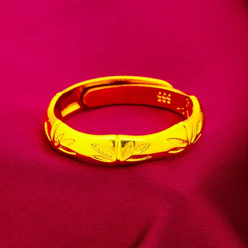 9999 24K pure gold men's and women's gold bamboo festival rings, couple's gold jewelry rings