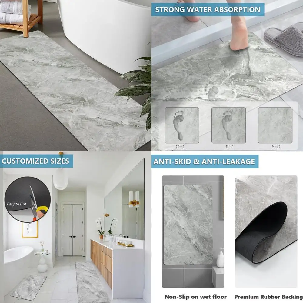 

custom-sized rubber bath mat - non-slip, quick-drying, super absorbent, thin for door clearance, washable bathroom floor mat