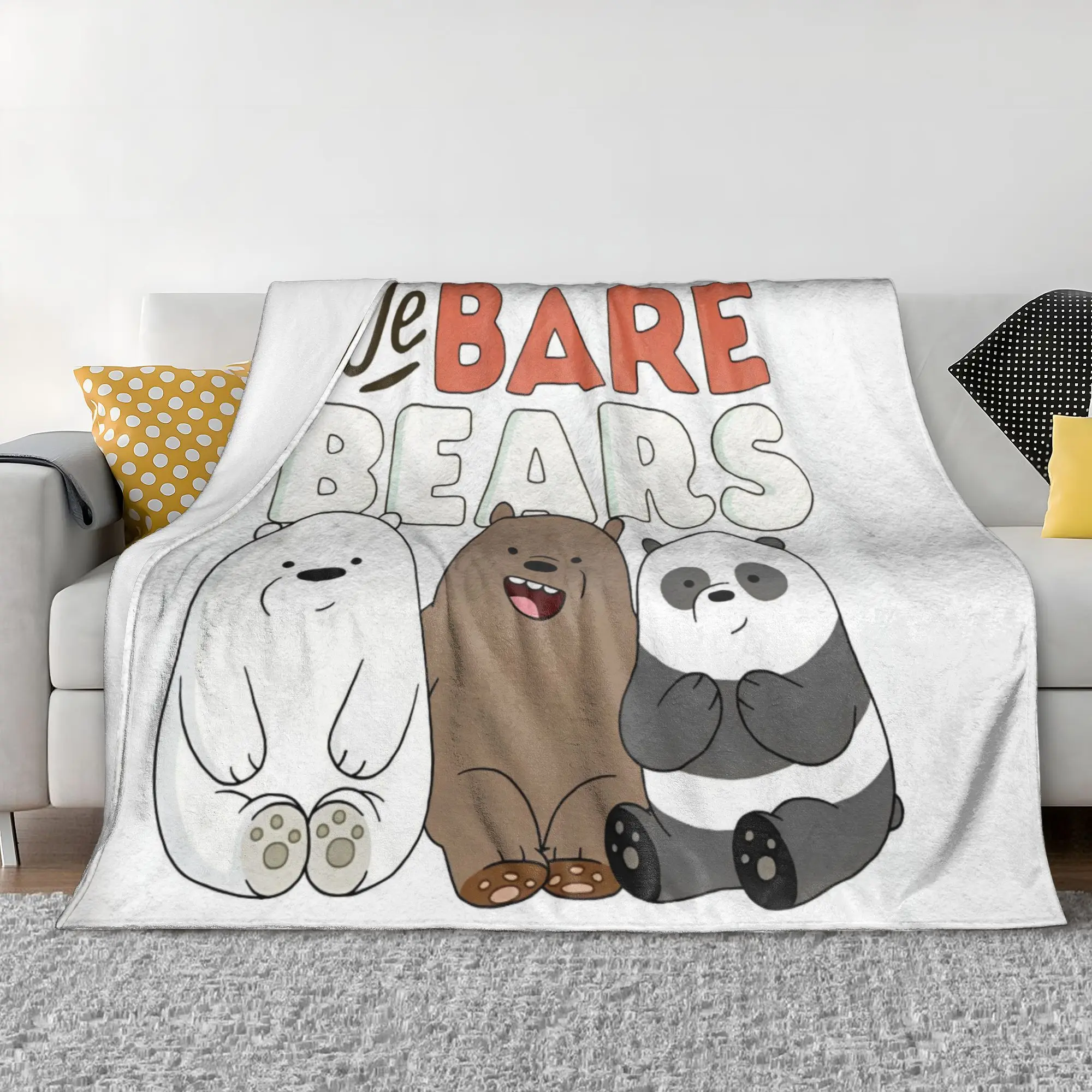 We Bare Bears Kawaii Cartoon Blanket Grizzly Panda Ice Bear Flannel Awesome Soft Throw Blanket for Home Winter Couch