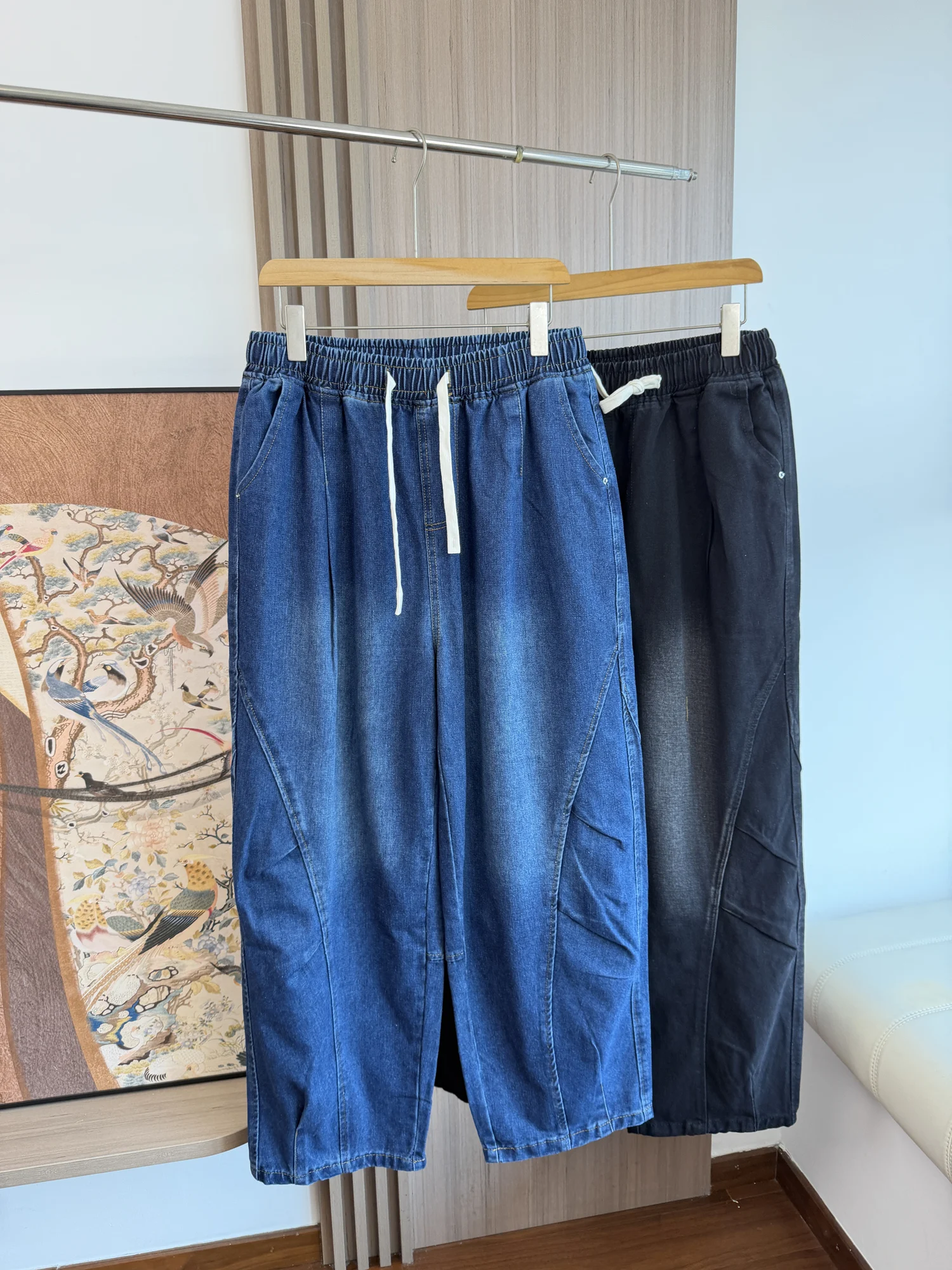 Retro Washed Comfortable Elastic Waist Straight Leg Casual Jeans Men's Autumn Loose Fit Fashionable Urban Style Breathable