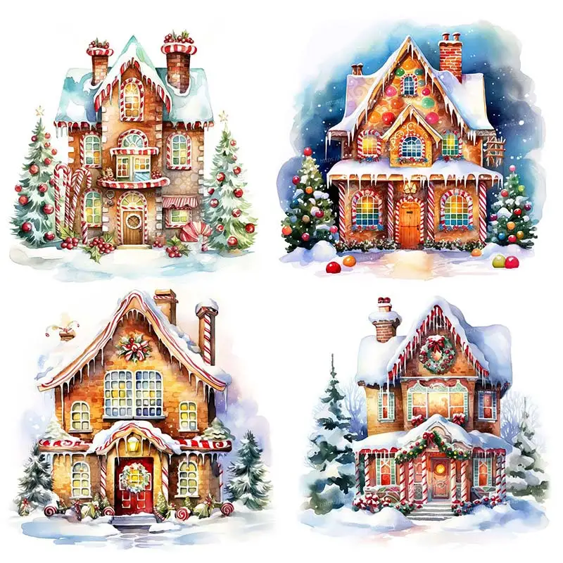 Gingerbread House, Watercolor Christmas Wall Stickers Living Room Sofa Background Decoration Wallpaper For Home Decor M1083