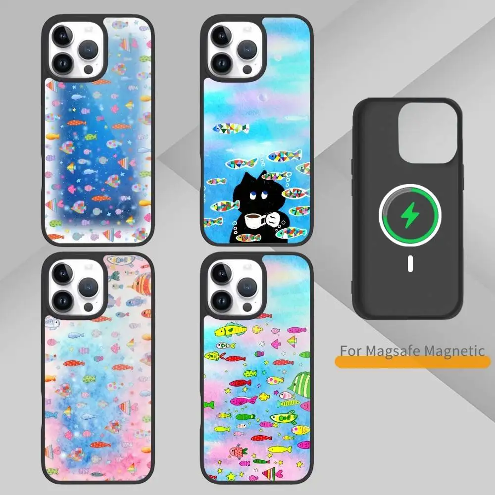 

Many F-fish Phone Case For iPhone 14,16,15,13,17,12,Plus,Pro,Max Magnetic For Magsafe Frosted Cover