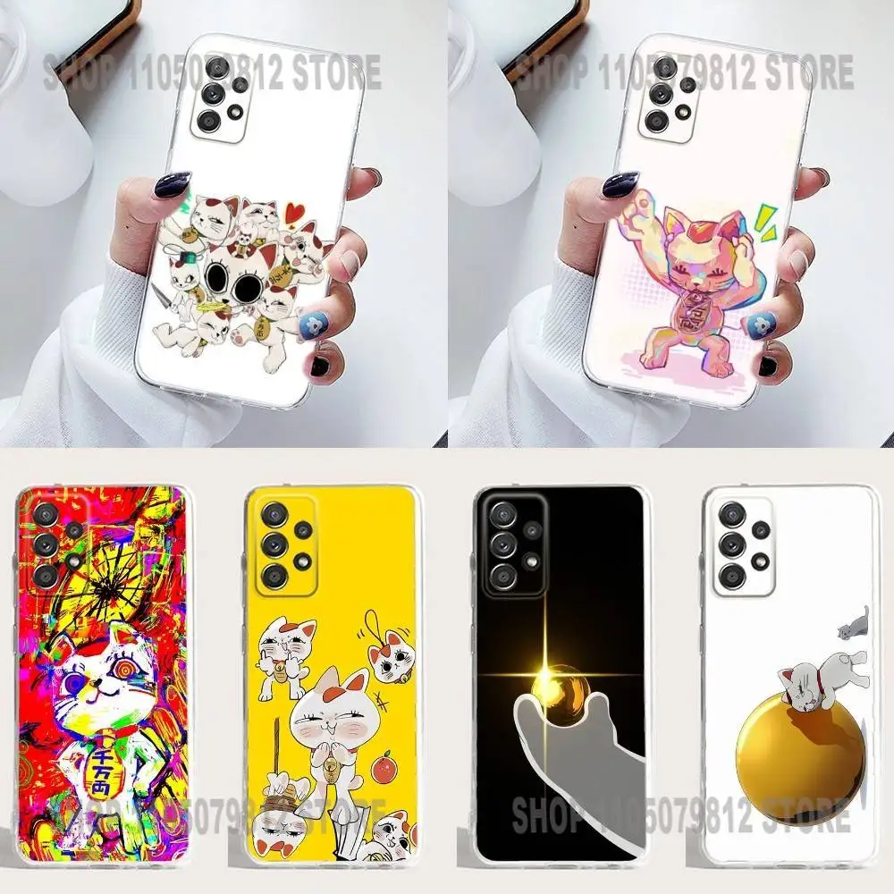

Maneki Neko Lucky Money Cat Phone Case Silicone For Samsung S30,23,21,22,20 FE lite,S10,9,PIus Note20ultra Soft Transparent