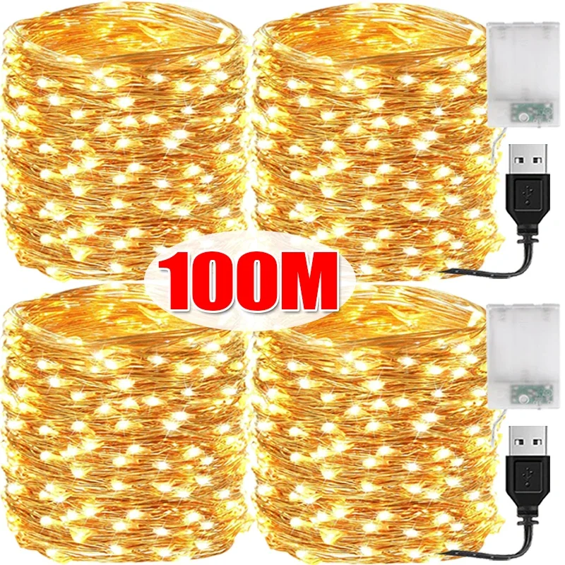 2/100M LED String Light USB/Battery Copper Wire Garland Fairy Light Strings Waterproof Christmas Wedding Party Decoration Lamps