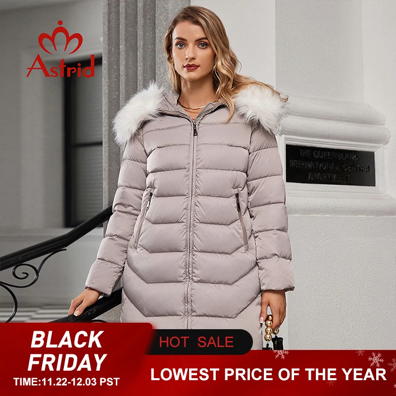 Astrid Winter Women Parka Big Fur Collar Hood Thick Warm Cotton Overcoat Long Down Jacket Quilted Coat Female Clothing ZR-1998