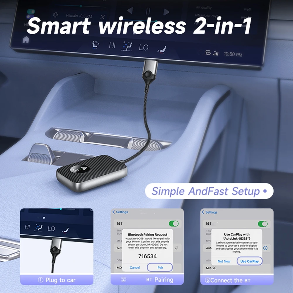 NEW 2 In 1 Wireless Carplay Adapter Smart Dongle for Car Android Auto Apple Carplay Wired to Wireless Carplay Bluetooth Wifi