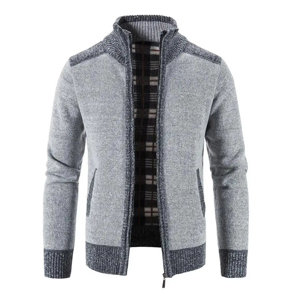 

Hot！Winter/Autumn Men's Jacket Zipper Closure Men Cardigan with Pocket Polyester Precisely Detail Men Sweater for Dating Wear