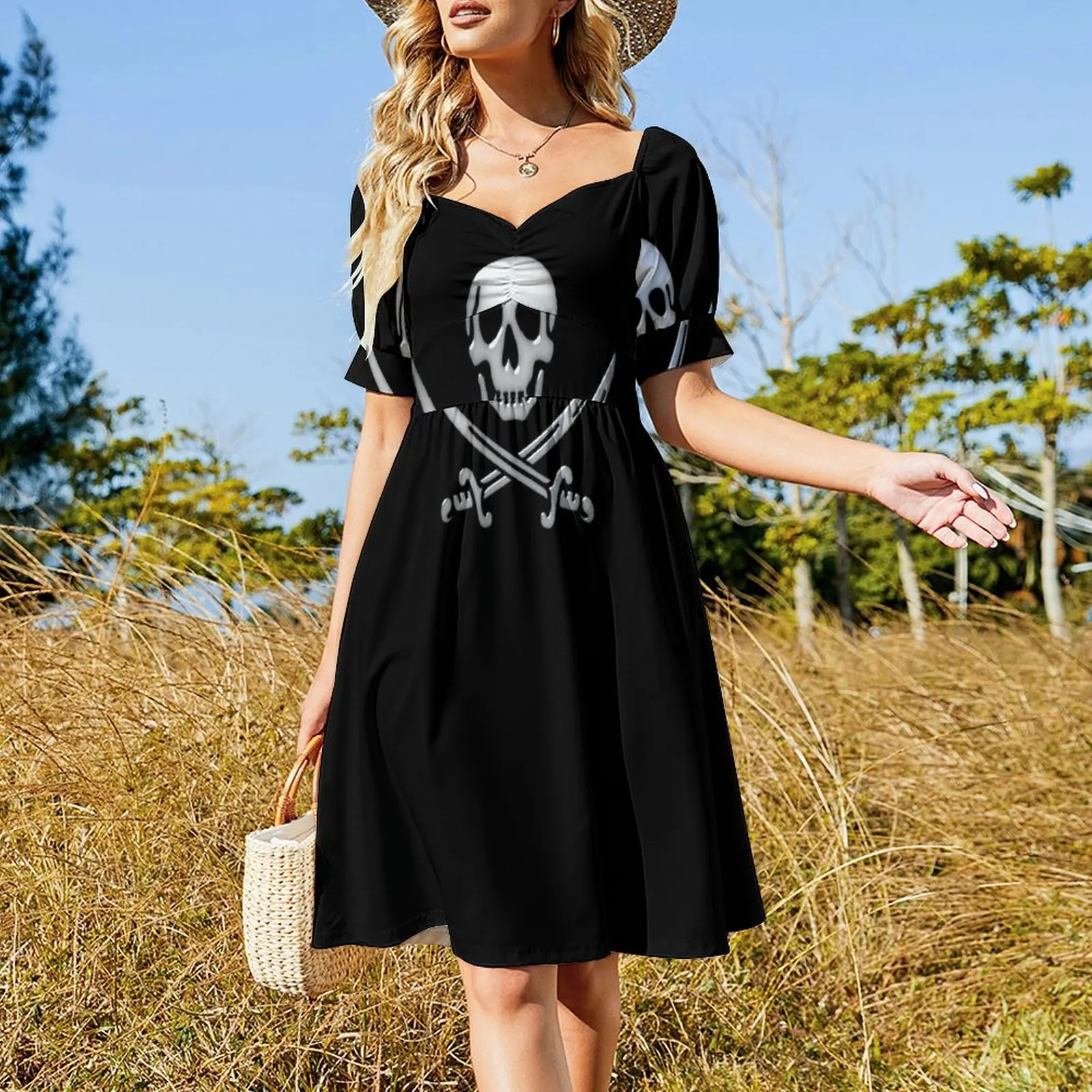 Glassy Pirate Skull & Sword Crossbones Short Sleeved Dress elegant women's dresses for wedding wedding dresses for parties Dress