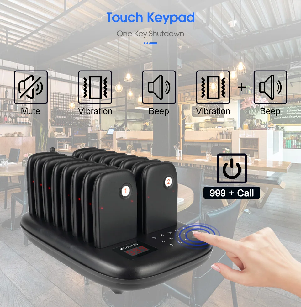 RETEKESS TD175 Restaurant-Pager Drahtloses Rufsystem Vibrations-Untersetzer Buzzer Empfänger für Food Trucks, Cafés, Bars, Kliniken – Detail 12