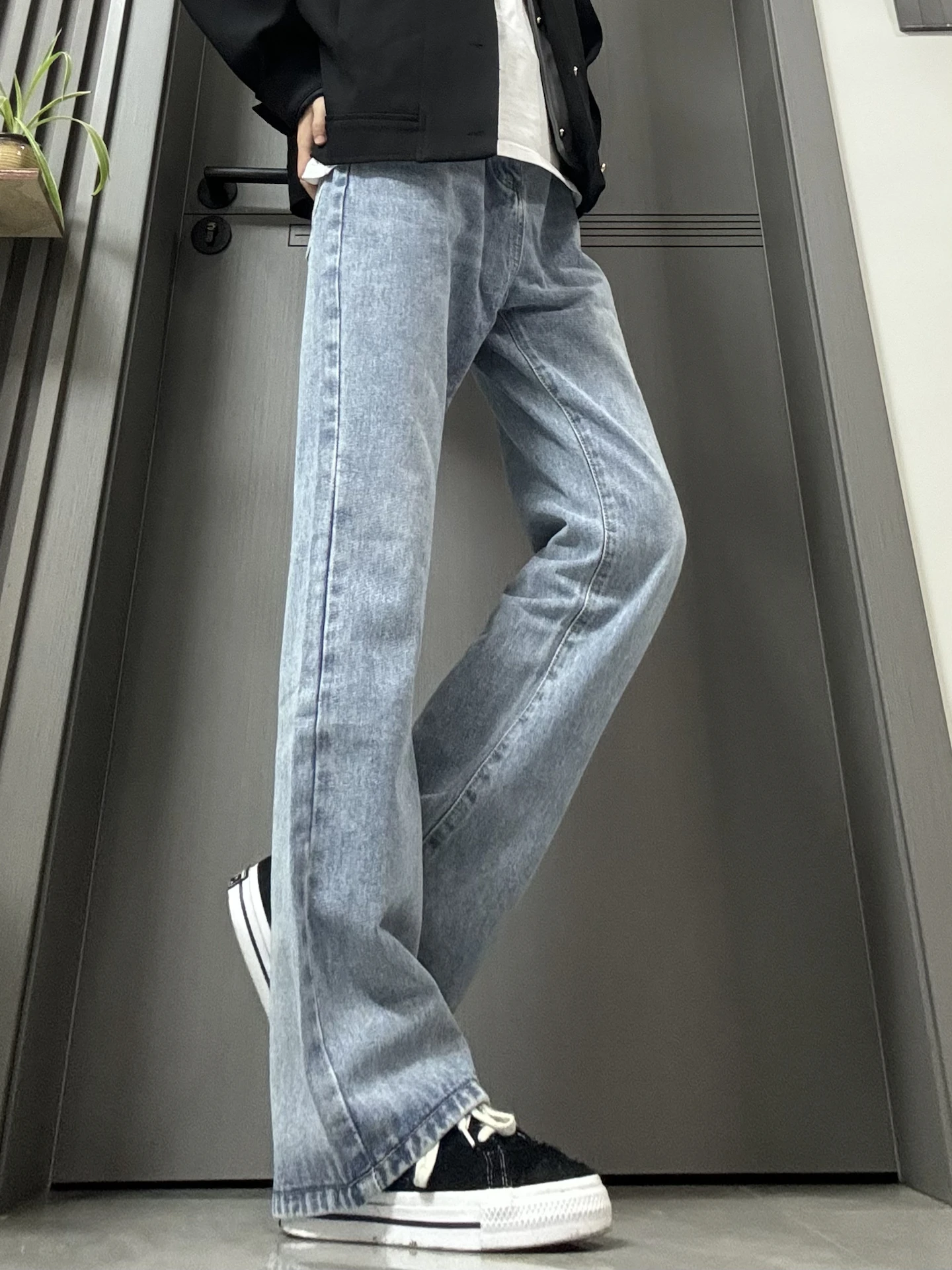 

Cleanfit Light Blue Bell Bottom Jeans Men's American High Street Slimming Straight Leg Long Length Straight Tube Knife Pants