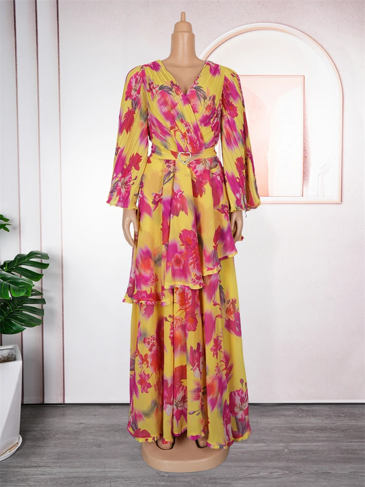2026 Summer Chiffon Dresses For Women African Ankara Dashiki Ptint Outfits  Party Prom Evening Gown Elegant Ladies Birthday Dress