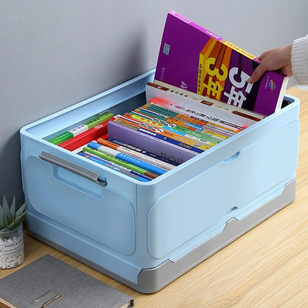 Folding Storage Box Plastic Books Toys Large Capacity Portable Car Storage Crate Closet Organizer Stackable Case
