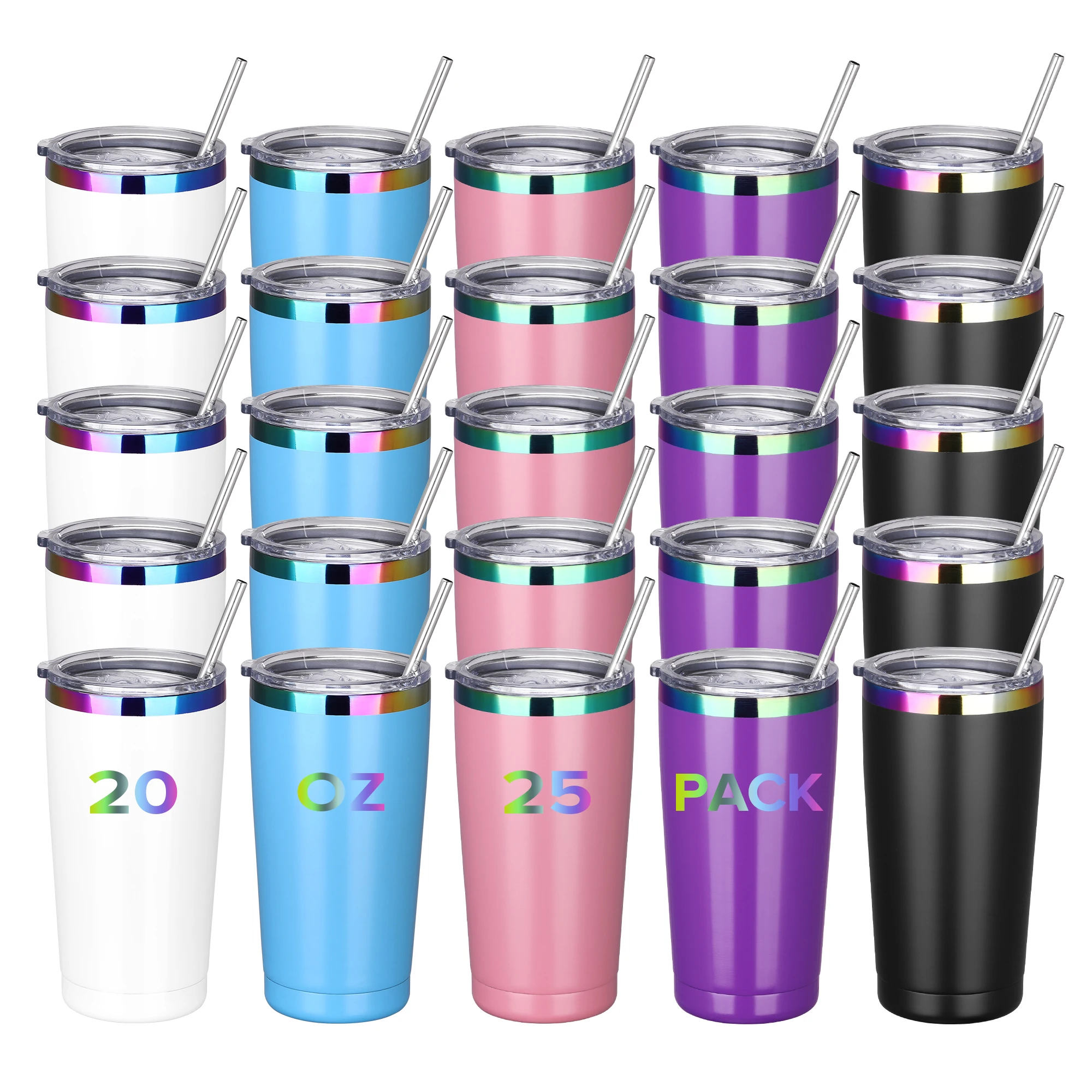

25 Pack 20 oz Stainless Steel Double Wall Vacuum Insulated Travel Mug,Glossy Coating Coffee Cup,Suitable for Laser engraving