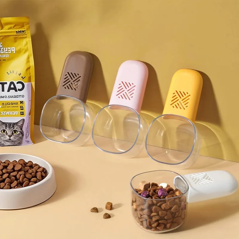 Tasse à nourriture pour animaux de compagnie, bol d'alimentation pour chien et chat, cuillère de cuisine, cuillère doseuse, tasse portable avec échelle, fournitures transparentes pour l'alimentation