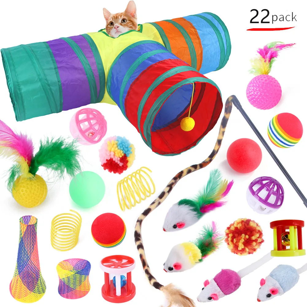 

Pet Toy Tunnel Set Funny Mouse Bell Ball Interactive Toys Funny Stick Mouse Value Sets For Kitten Supplies