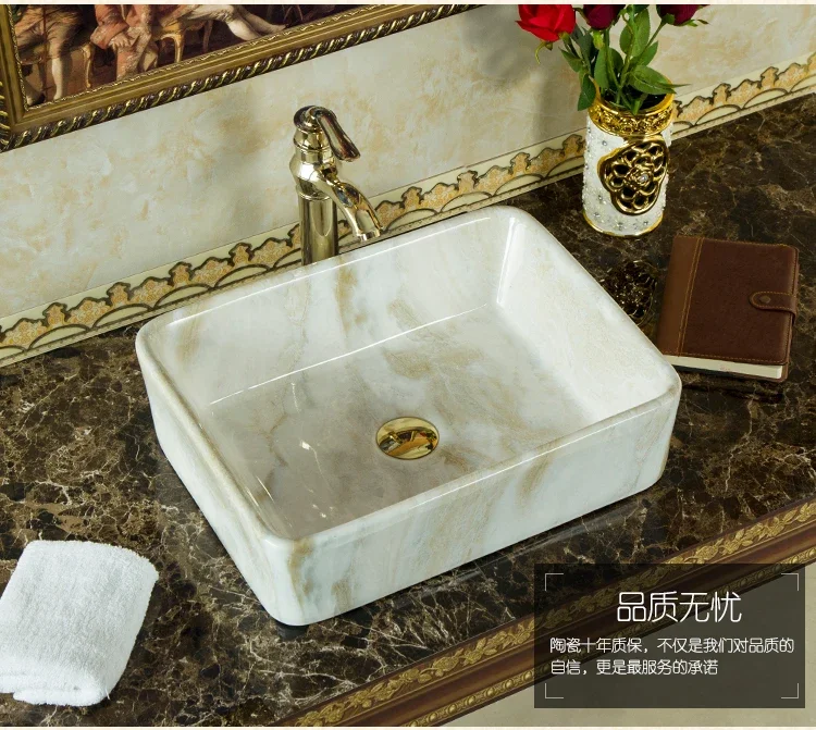 Ceramic wash basin oval square platform basin marble art basin household wash table