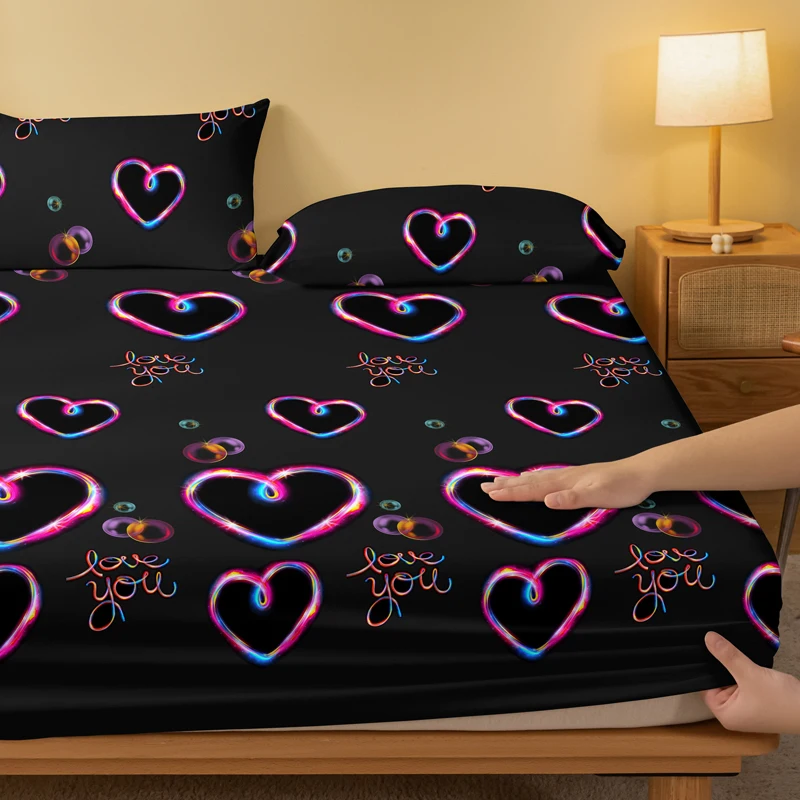 1 Piece of Heart Flashing Emotion Pattern Frosted Bedsheet, Bedroom Printed Bedspread, Bedding (Excluding Pillowcases)