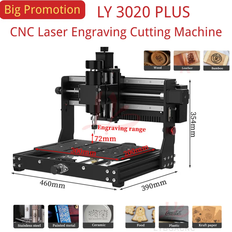 3020 PLUS Laser Engraver PCB Mini Milling Machine with X-Axis Square Guide, Laser Rotary Axis, Acrylic Metal  500w  11000rpm/min