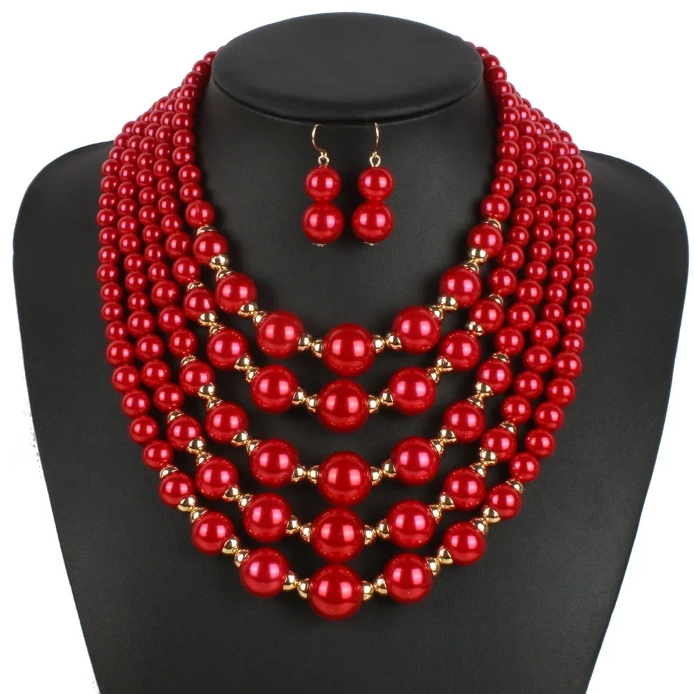 Fashion Wedding Jewelry Set Multi-layer Imitation Pearl Chain Bride Necklace Accessories for Women