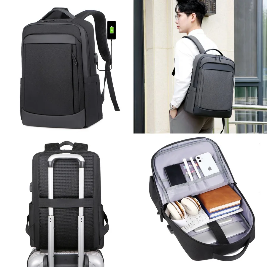 

【Новый стиль】- новый простой и модный деловой рюкзак с принтованным логотипом, легкий дорожный многофункциональный рюкзак для ноутбука.