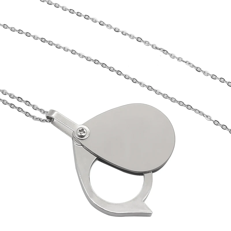 10X Metal Necklace Magnifying Glass Diameter 30mm Jewelry Magnifier Dustproof Foldable Portable Jewelry Loupe Diamond Jade