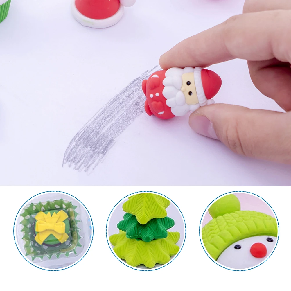 3 Boxes Christmas Stationery Rubber Pencil Eraser Gift Novelty Erasers Cartoon for Kids