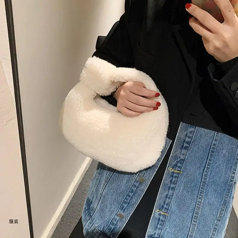 D0UD Underarm Bag Ladies Shoulder Bag Furry Purse Bag for Women
