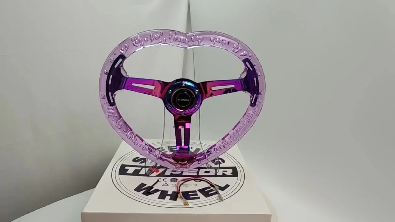 350mm アクリル ステアリングホイール ハート型 透明 サポート Sport14