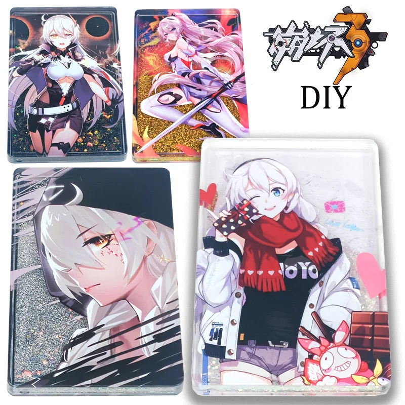 Honkai Star Railway Kiana Kaslana DIY Quicksand Collectible Card Christmas Birthday Present Acrylic card Gold silver crushed