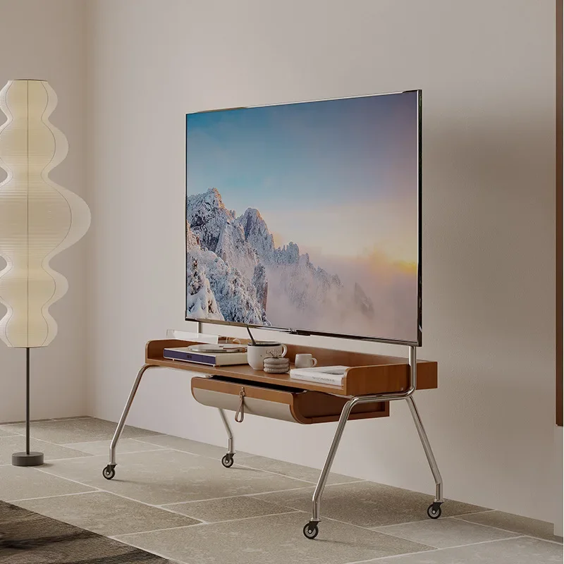 

Medieval style living room TV rack, small apartment wabi-sabi wind bedroom floor-to-ceiling removable monitor TV rack