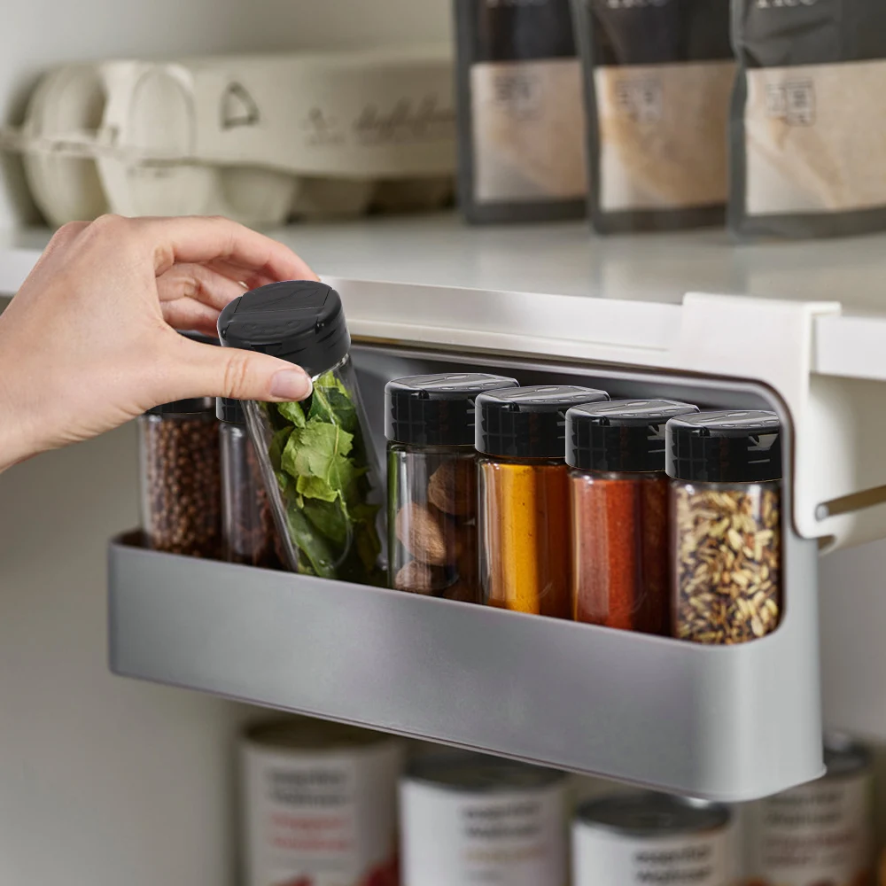 Kitchen Supplies Storage Self-adhesive Spice Bottle Storage Rack Under Desk Drawer Hidden Seasoning Bottle Organizer Rack